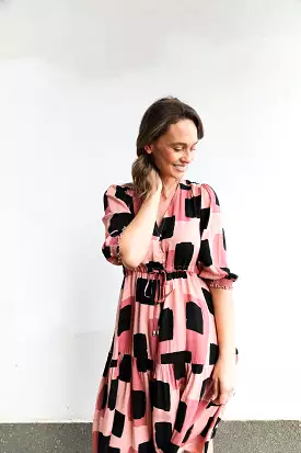 Theo Dress (Black, Rose & Pink Multi)