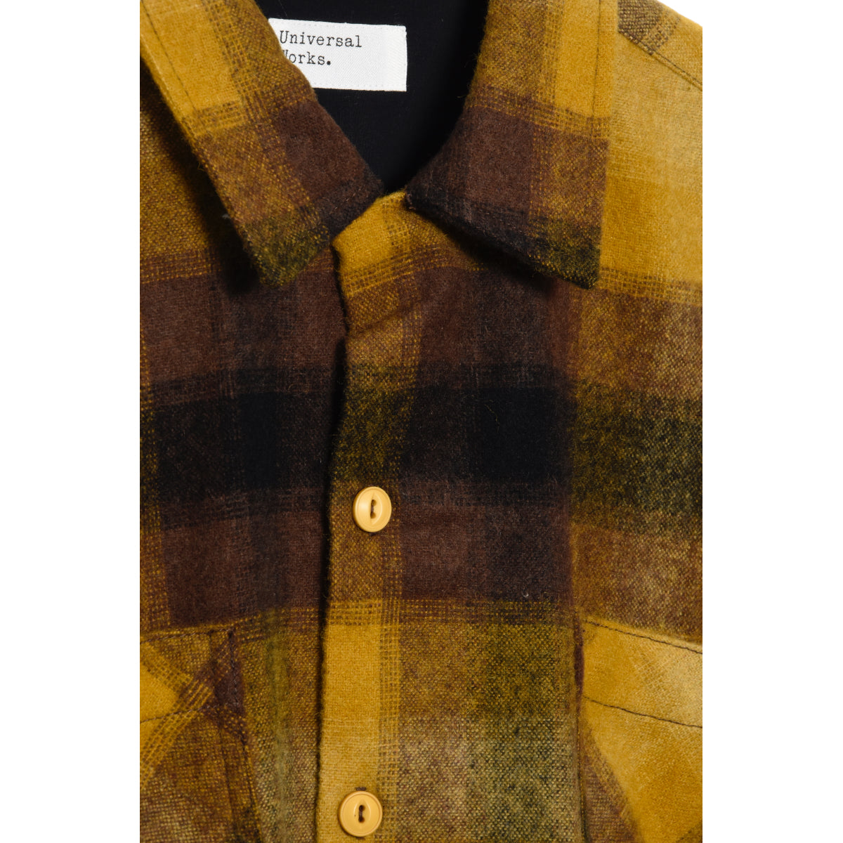 Universal Works Work Shirt 29261 Rec Wool Mix Flannel mustard check