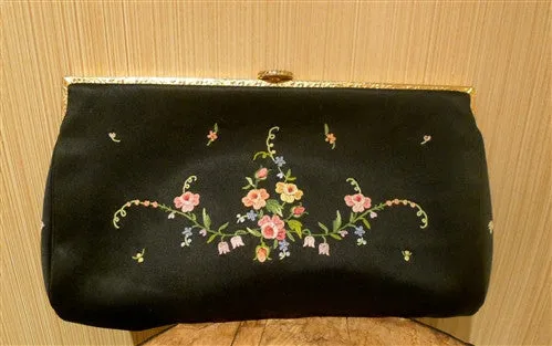 Vintage French Crewel Evening Bag - Paris