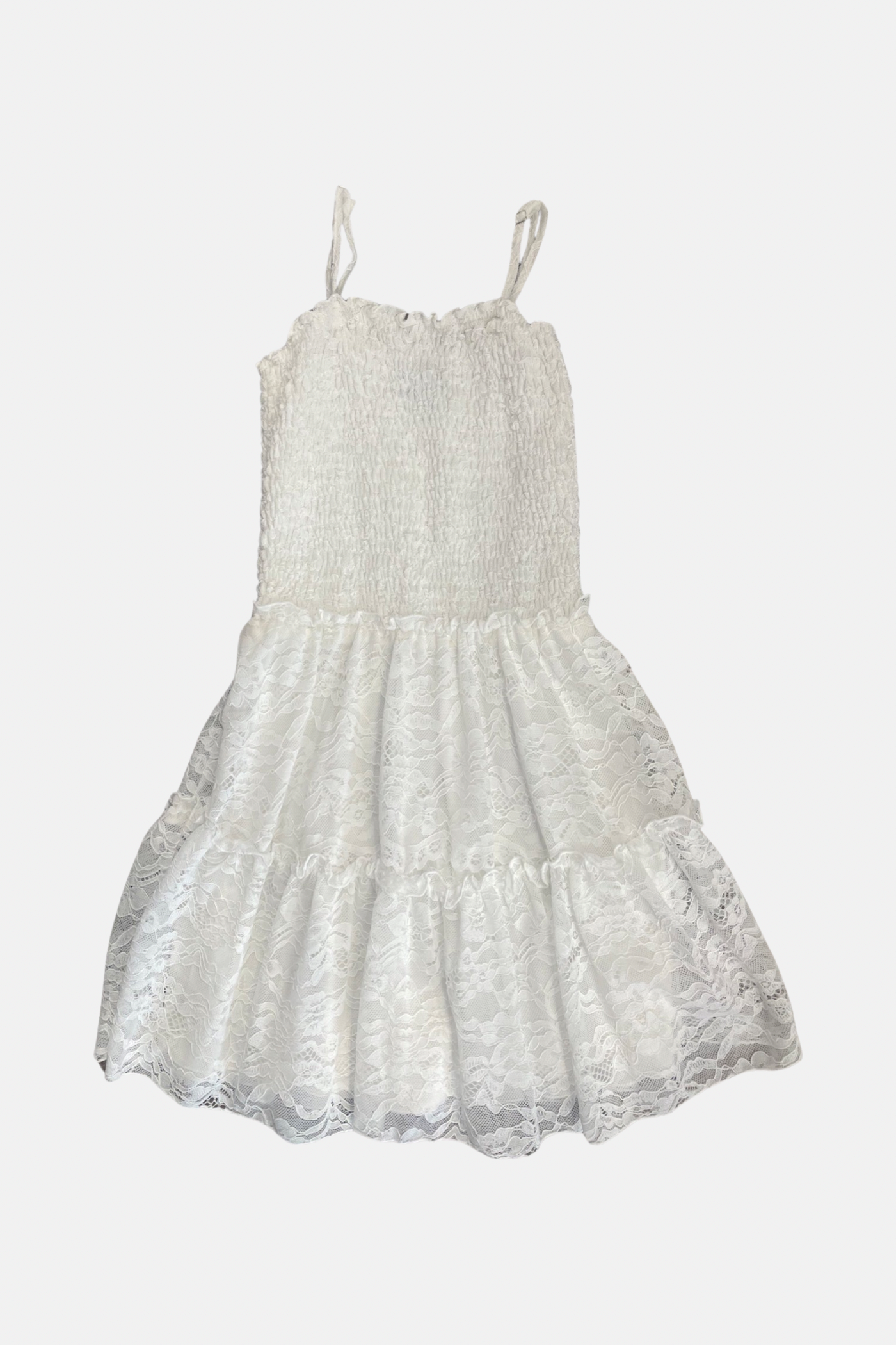 White Lace Smocked Bodice Dress