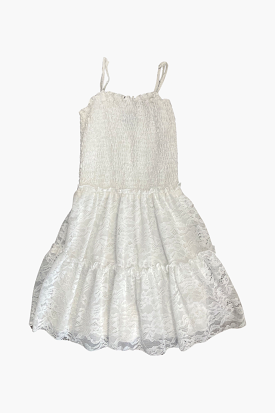 White Lace Smocked Bodice Dress