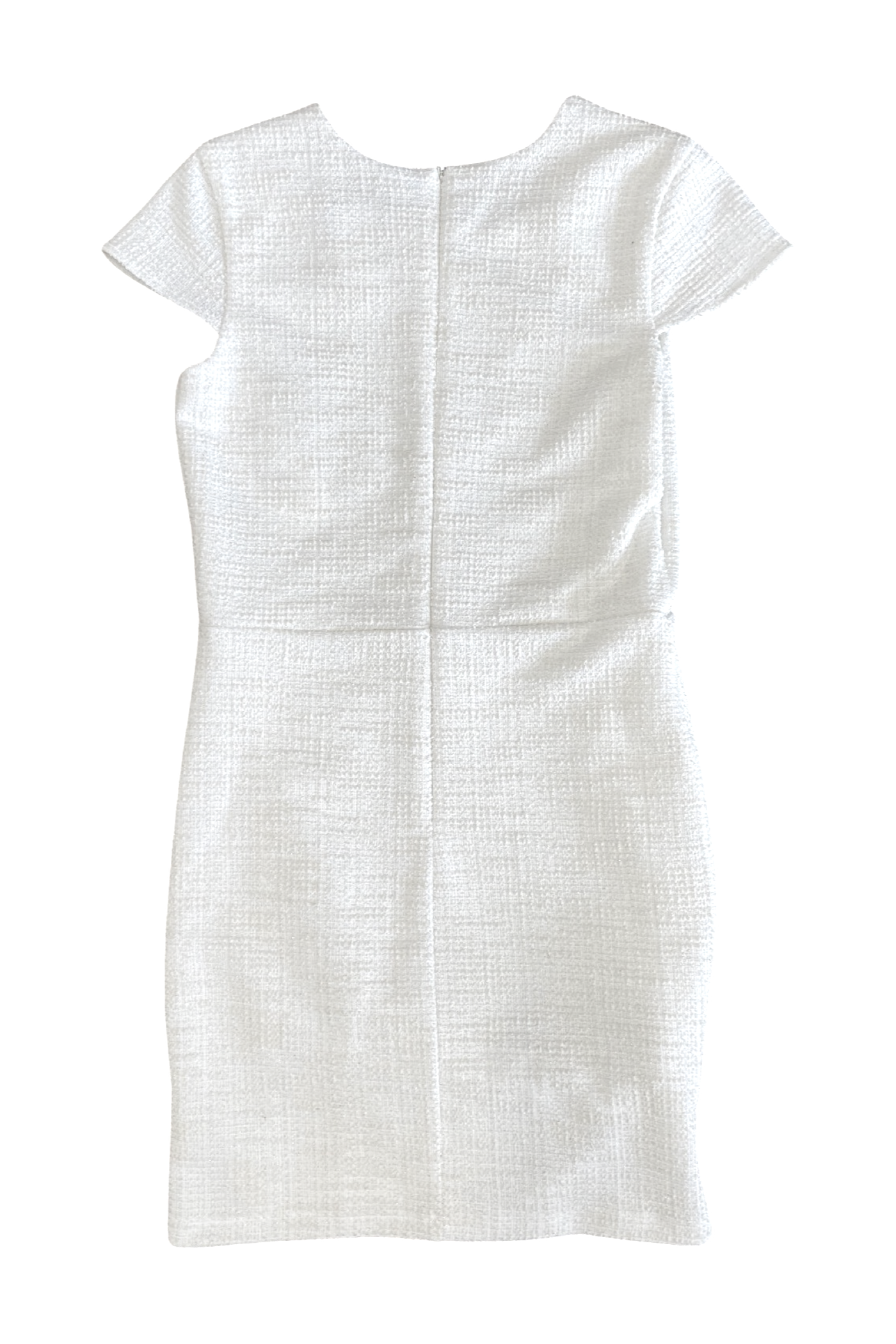 White Tweed Cap Sleeve Ruched Dress