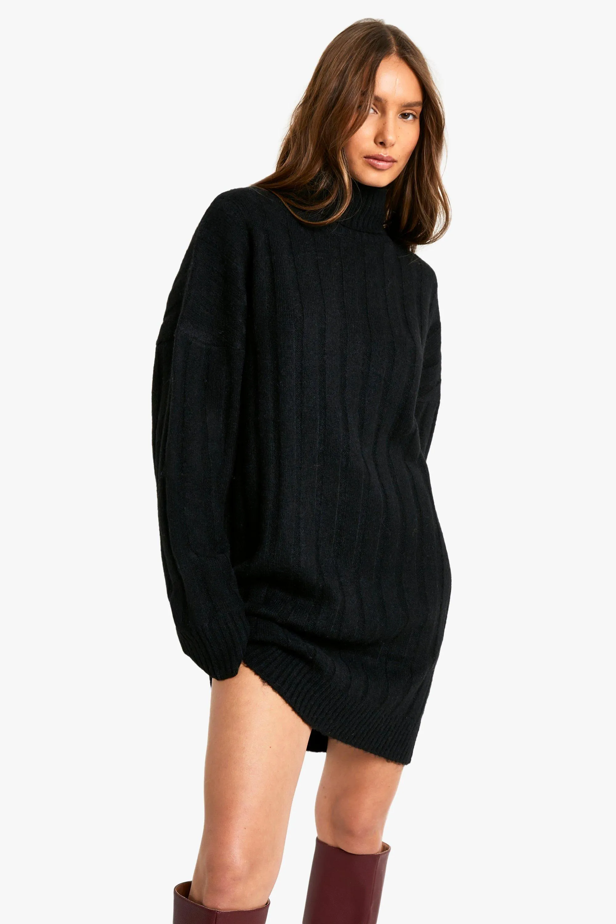 Wide Soft Rib Turtleneck Sweater Dress