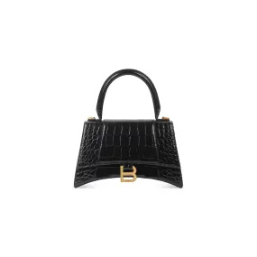      Women's Hourglass Small Handbag Crocodile Embossed in Black 