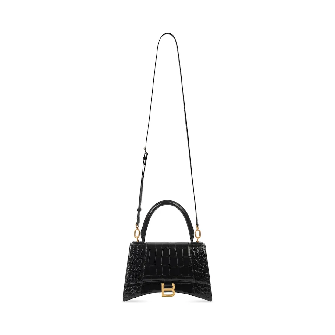      Women's Hourglass Small Handbag Crocodile Embossed in Black 