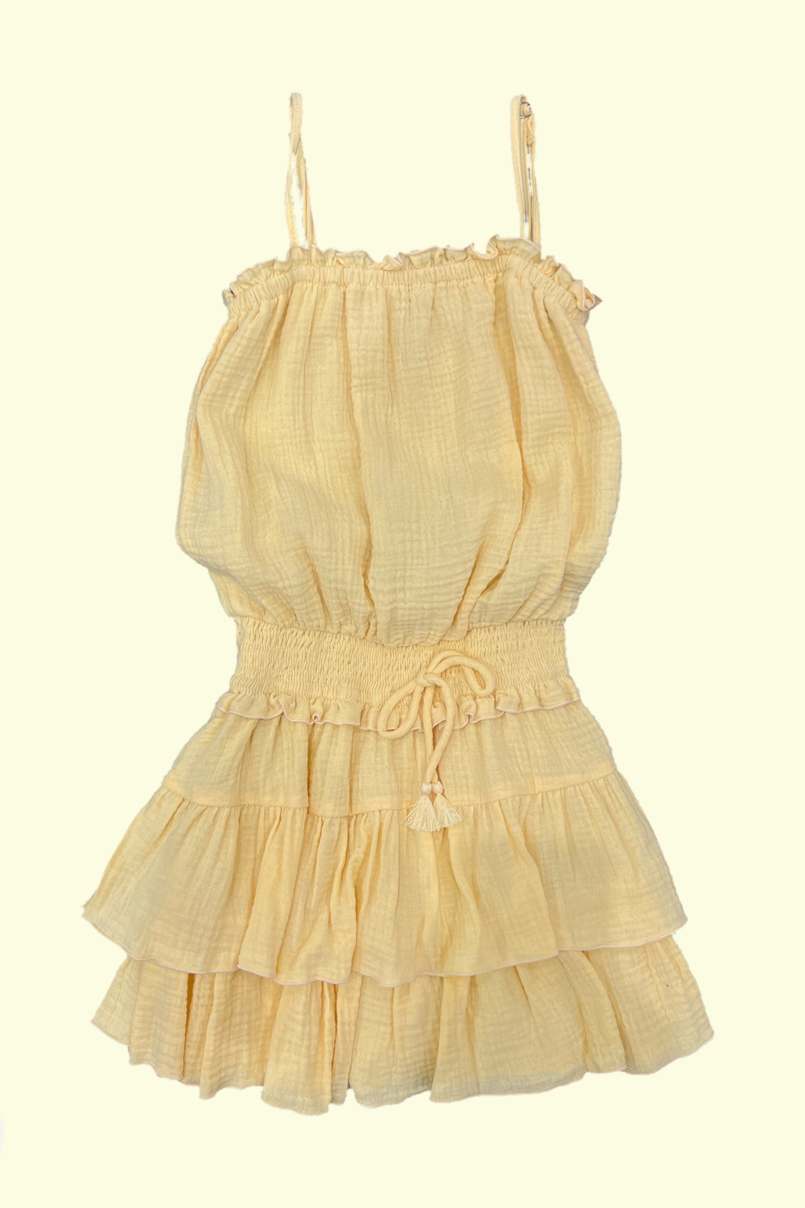 Yellow Gauze Blouson Dress