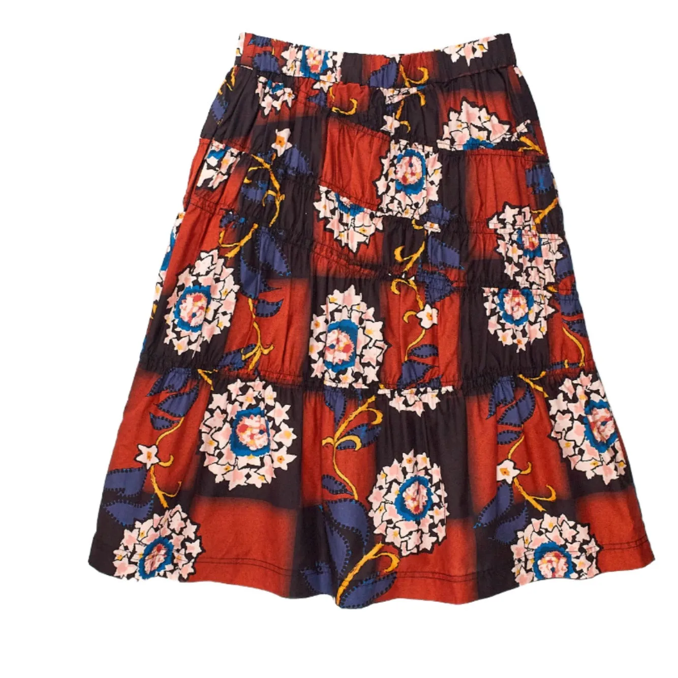 YMC Red/Multi Asymmetric Tiered Skirt