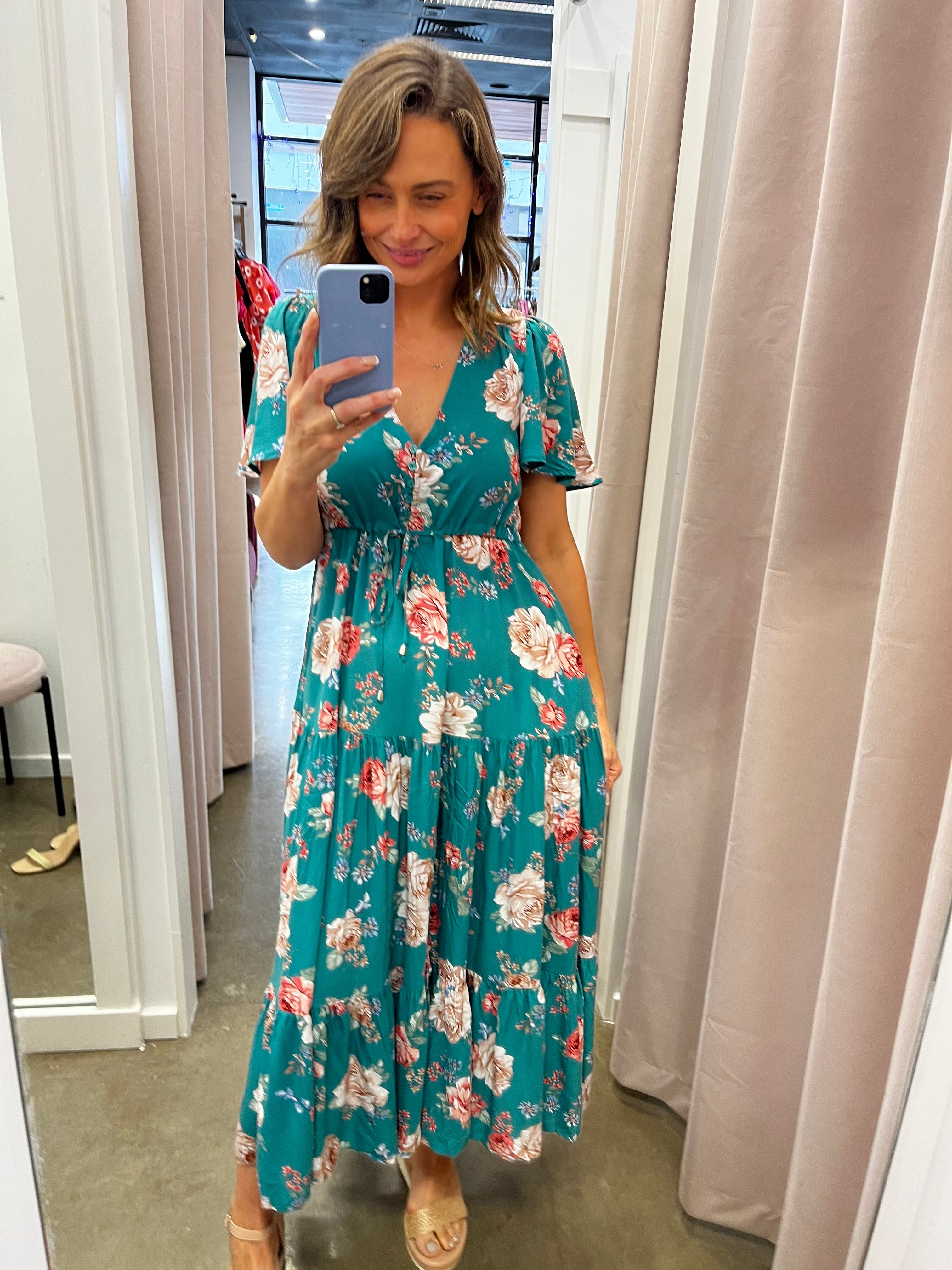 Zoe Maxi (Teal Floral)